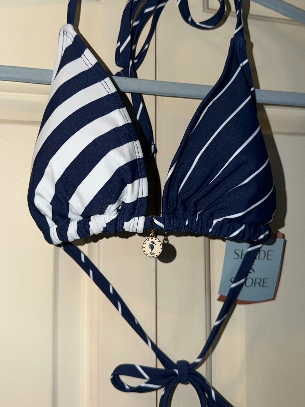 Shade & Shore Striped Ceramic Charm Triangle Bikini Top Small